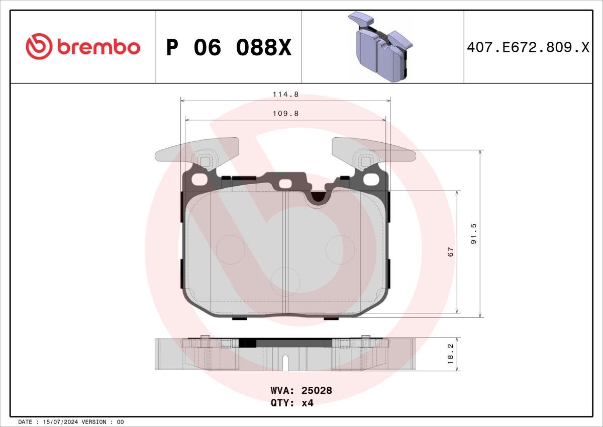 Pastillas de freno de disco BREMBO P 06 088X para BMW Serie 1 (F20) 2011-2019