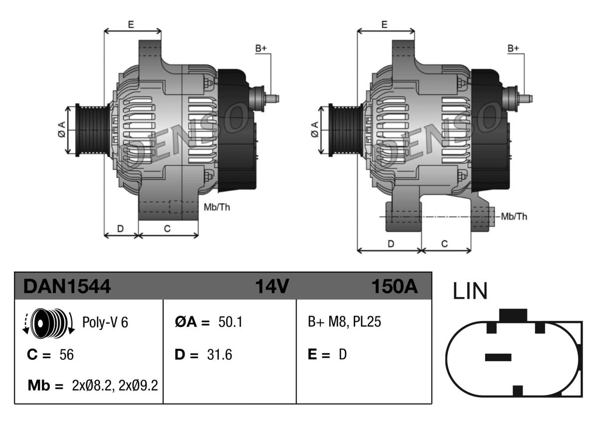 Alternador DENSO DAN1544 para Mercedes-Benz Sprinter 3,5-T (B907) 2018-