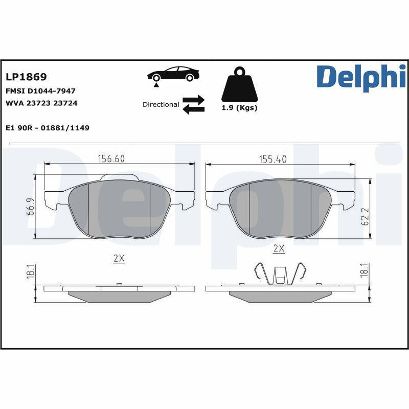 Pastillas de freno de disco DELPHI LP1869 para Ford Fiesta V