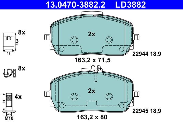 Pastillas de freno de disco ATE 13.0470-3882.2 para Mercedes-Benz Clase A (V177) 2018-