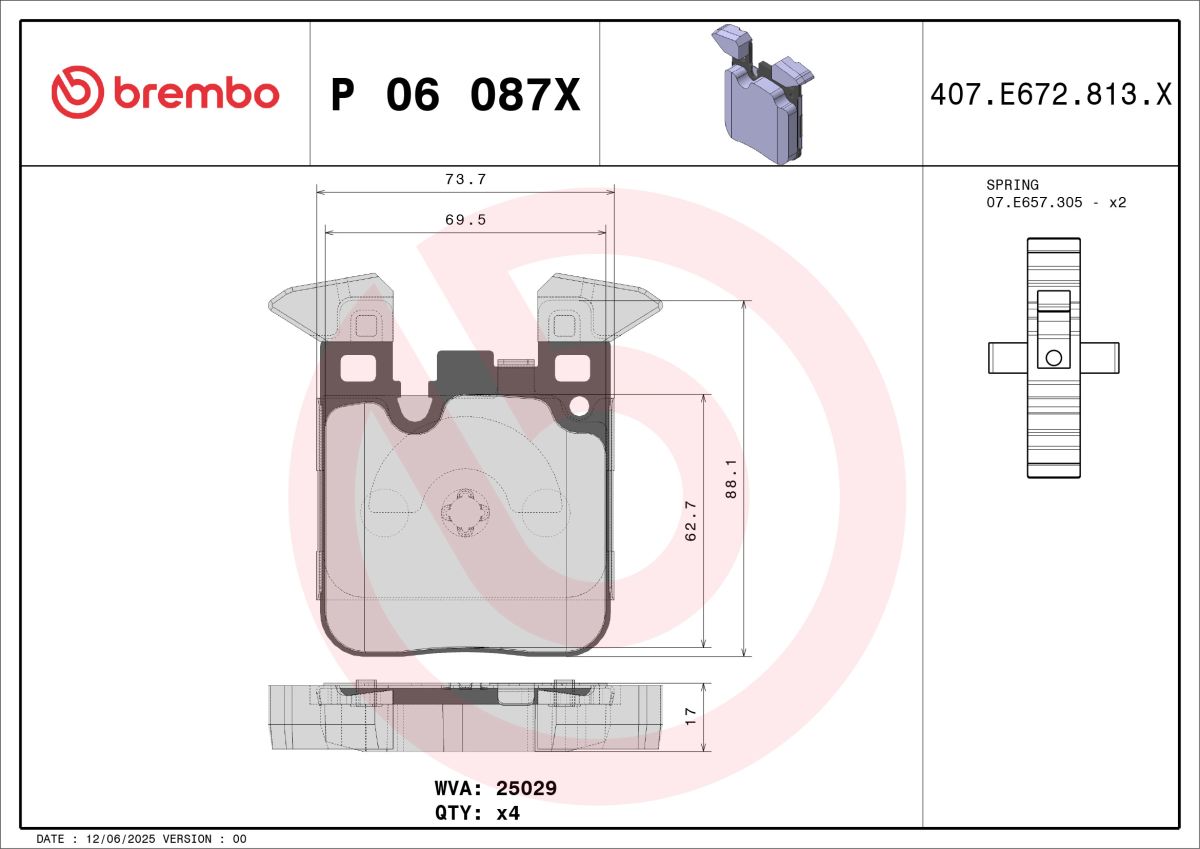 Pastillas de freno de disco BREMBO P 06 087X para BMW Serie 1 (F20) 2011-2019