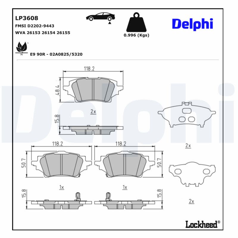 Pastillas de freno de disco DELPHI LP3608 para Toyota Yaris