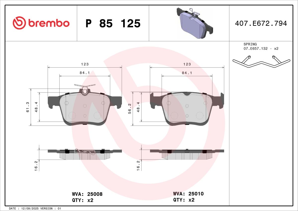 Pastillas de freno de disco BREMBO P 85 125